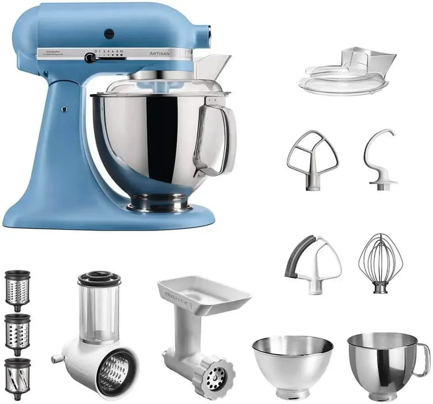 KitchenAid Artisan Küchenmaschine Vintage Blau mit Zubehörset, inkl. Gemüseschneider und Fleischwolf, Modell 5KSM175PSEVB